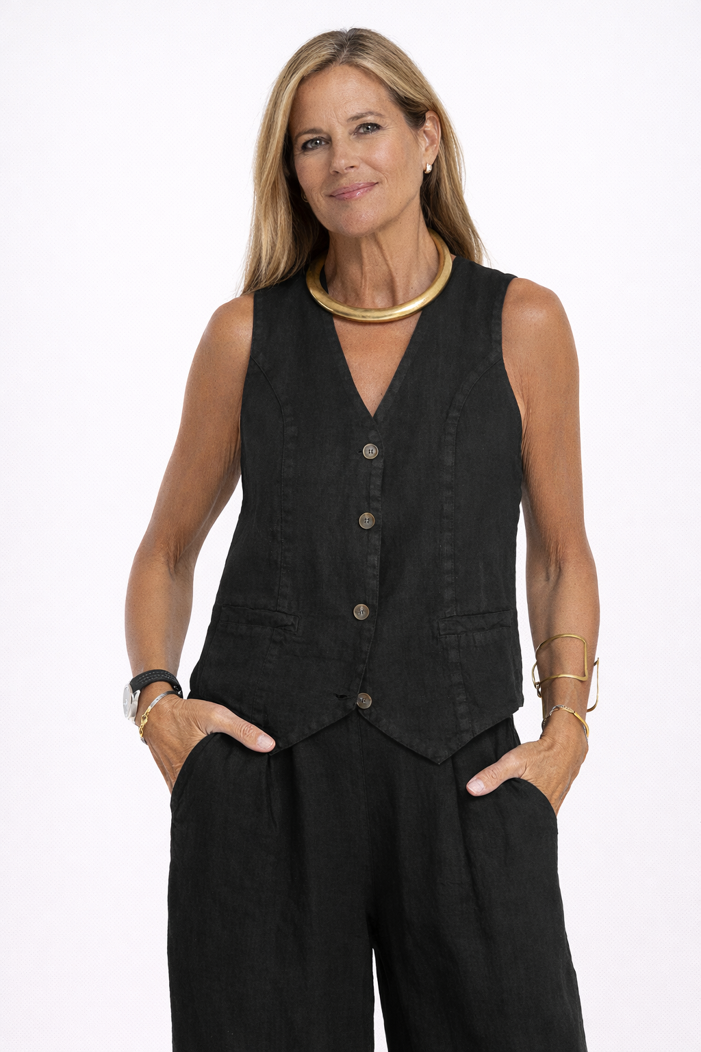 Jessica - Buttoned Vest & Wide-Leg Trousers Set