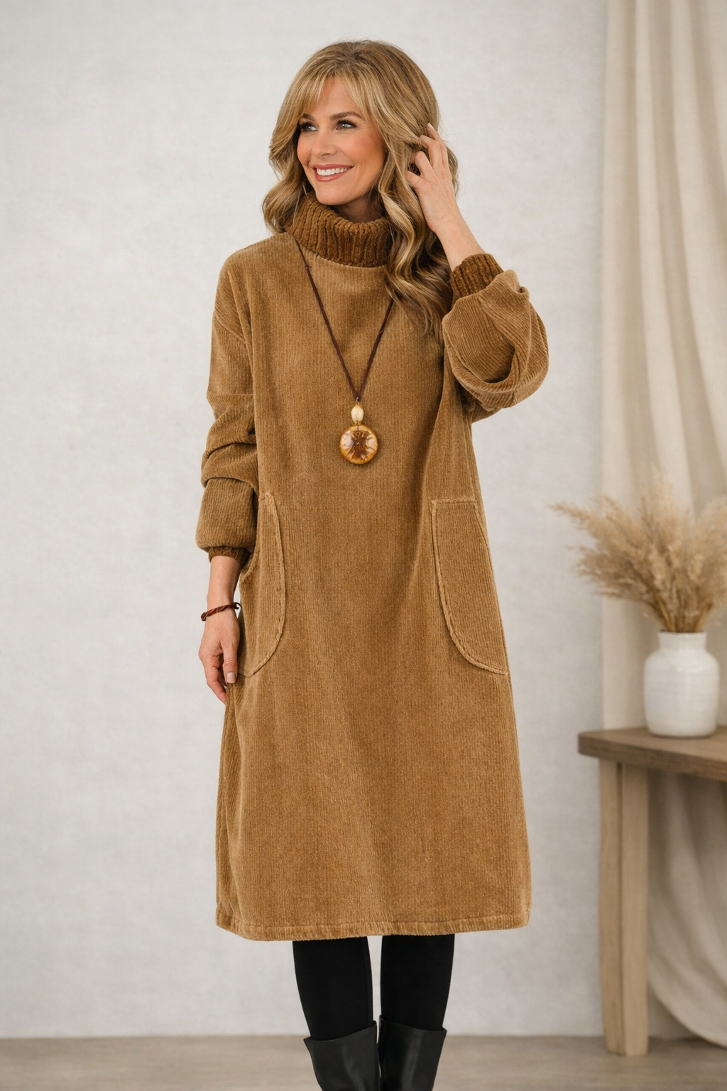 Clara | Elegant Turtleneck Midi Sweater Dress