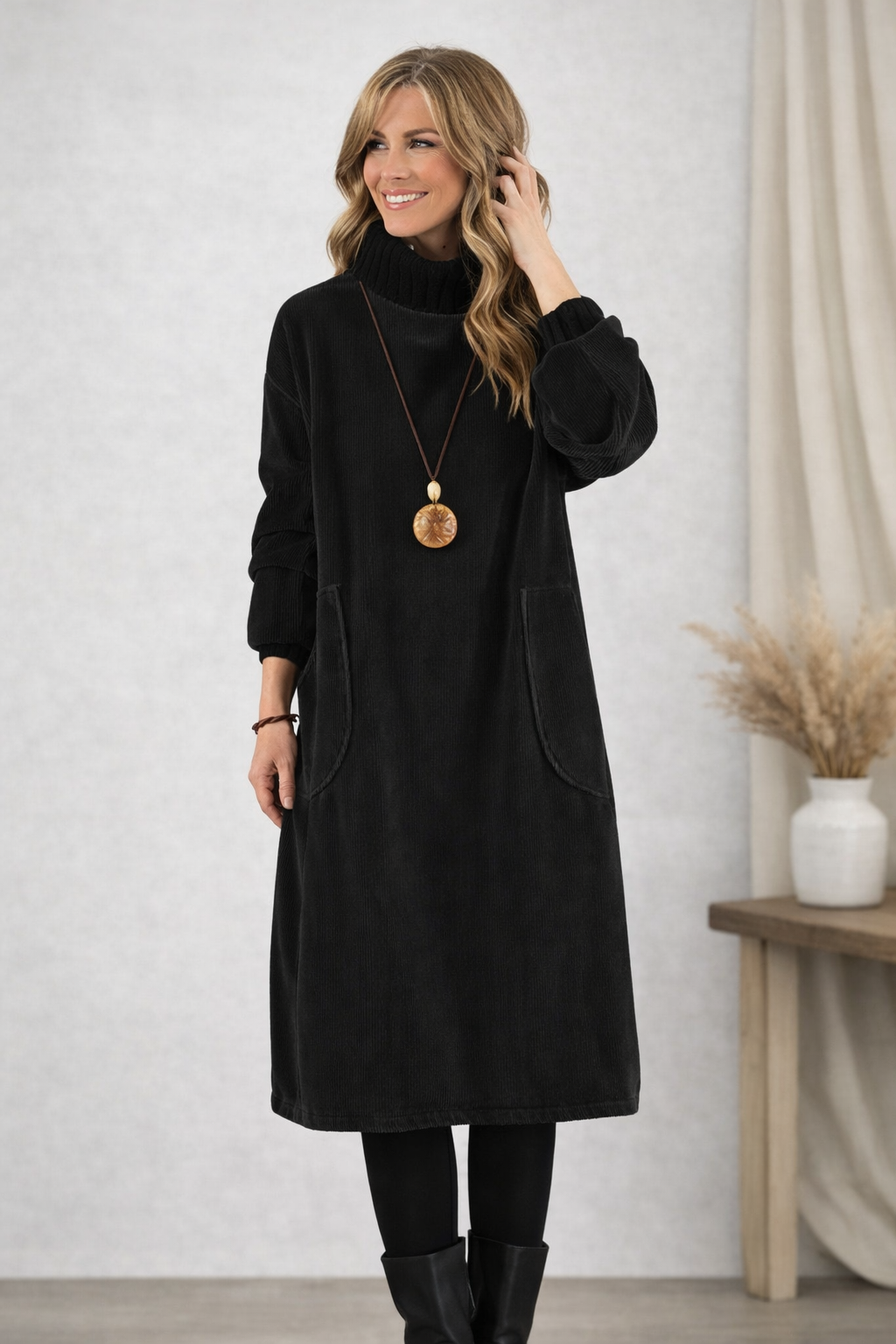 Clara | Elegant Turtleneck Midi Sweater Dress