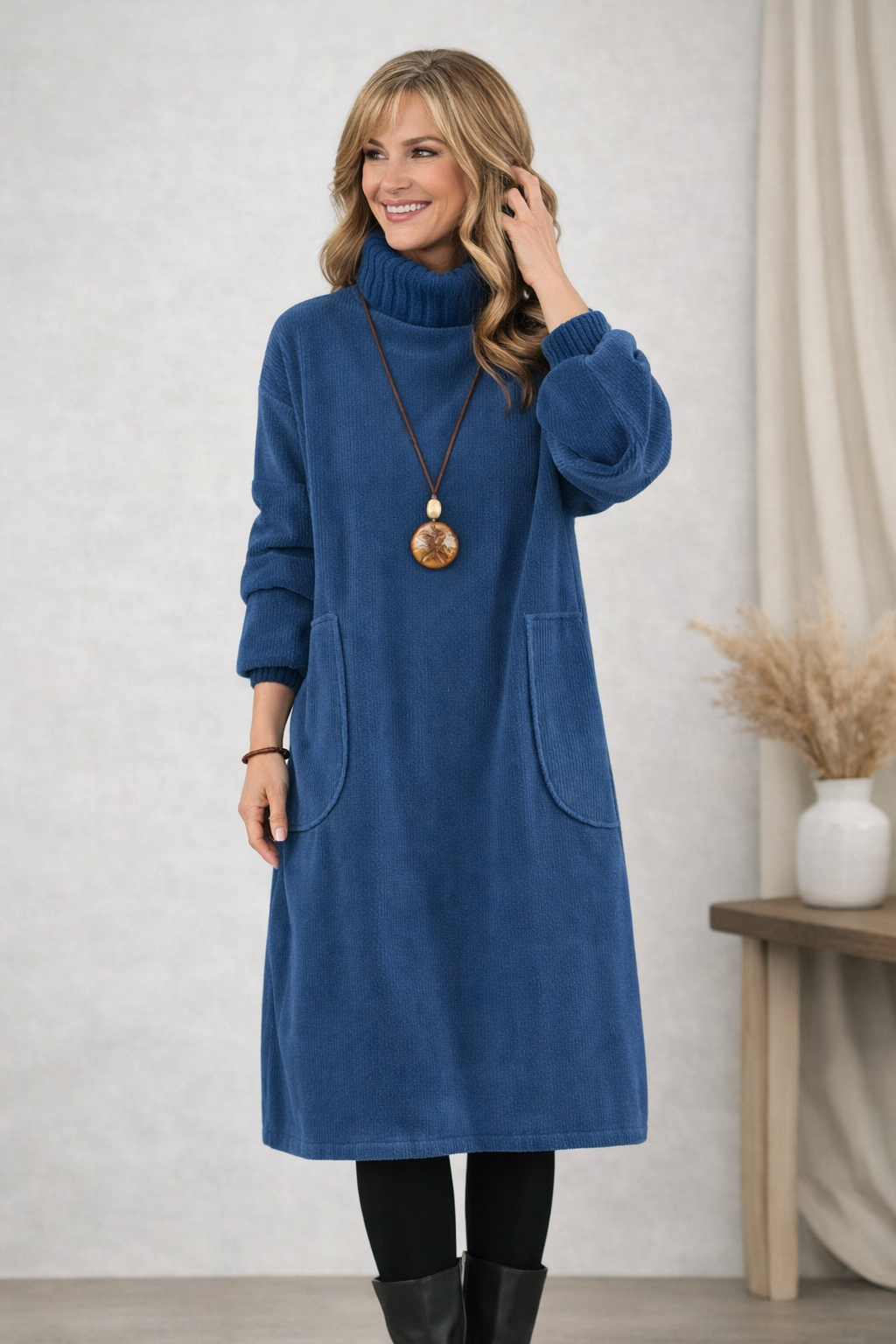 Clara | Elegant Turtleneck Midi Sweater Dress